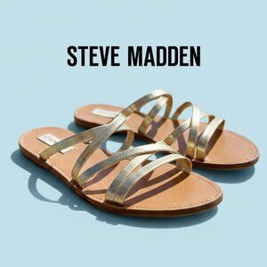 Steve Madden Posyyly Gold Metallic Multi Strap Criss Cross Flat Sandals Size 8